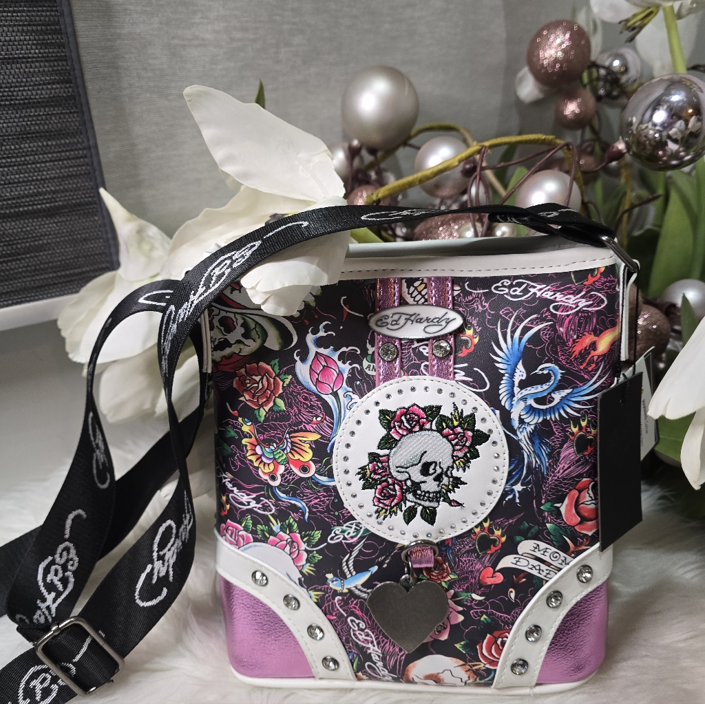Ed Hardy Skull Roses Crossbody Brand New